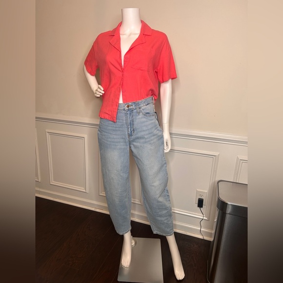 Women's Linen Short Sleeve Button Down Camp Shirt- A New Day, Pink - Picture 8 of 16